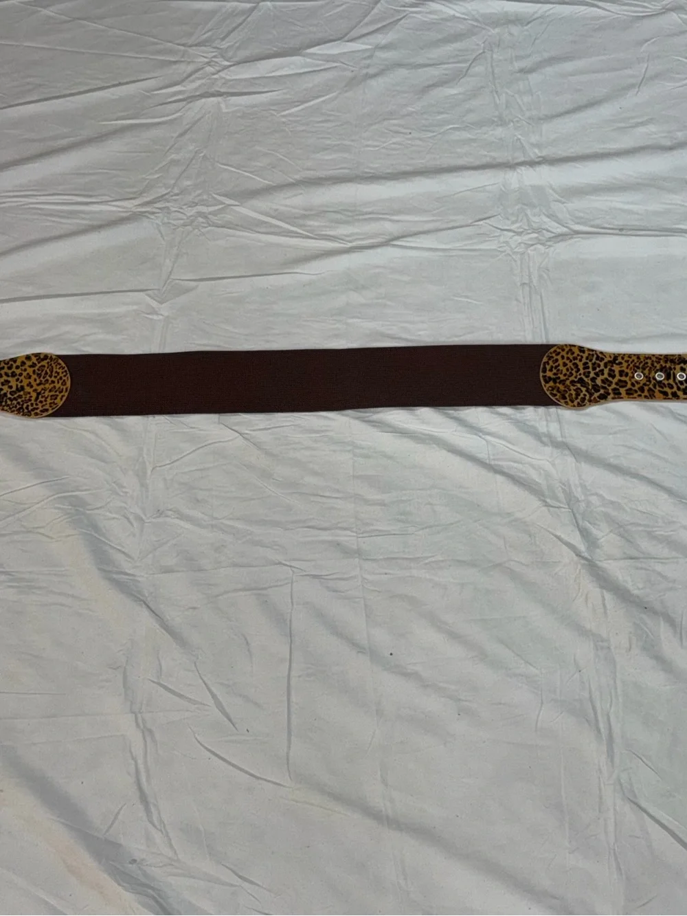 Wide Elastic Stretch Waist Belt Brown Leopard Print Buckle Cinch Dress Belt L 34